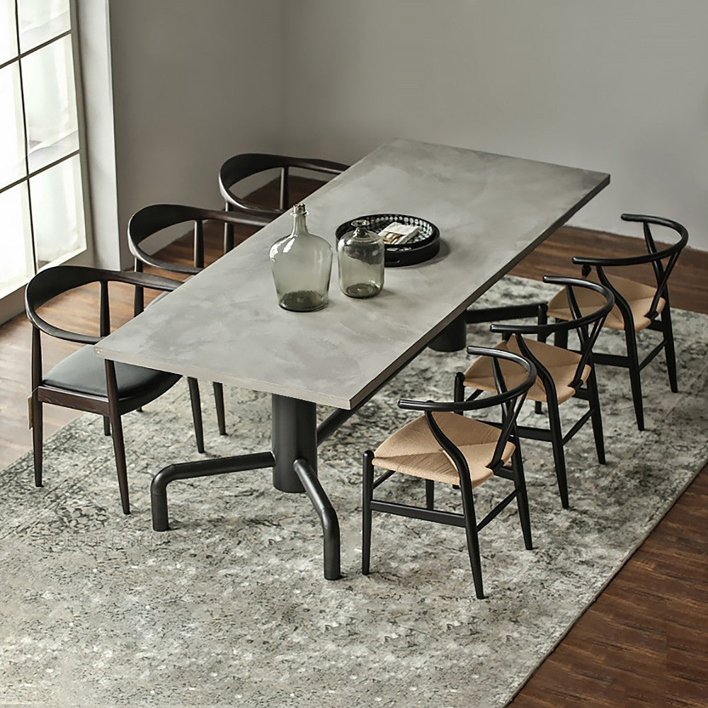 78.7" Industrial Dining Table Concrete Gray Table Top Solid Wood Metal Base