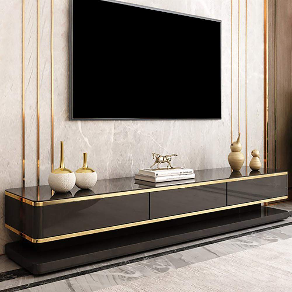 78.7" White TV Media Console with Storage 3 Drawers Tempered Glass Top for TVs Up to 78"-Richsoul-Furniture,Living Room Furniture,TV Stands