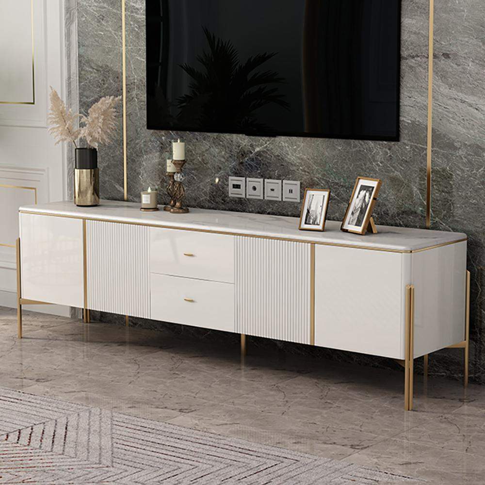 78" Black TV Stand Light Luxury Faux Marble Top with Storage Gold Finish in Large-Richsoul-Furniture,Living Room Furniture,TV Stands