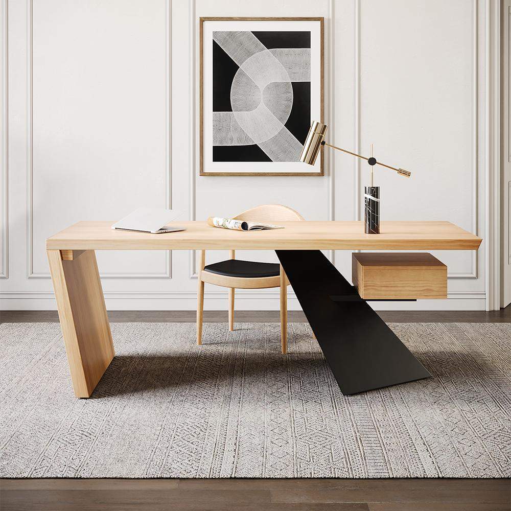 55" Modern Industrial Writing Desk for Office with One Drawer Distressed-Desks,Furniture,Office Furniture