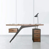 59" Pine Wood Office Desk Writing Desk with 1 Drawers in Black Metal Legs-Desks,Furniture,Office Furniture