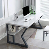39" White Rectangular Writing Desk Computer Desk with Shelf & Drawer-Desks,Furniture,Office Furniture
