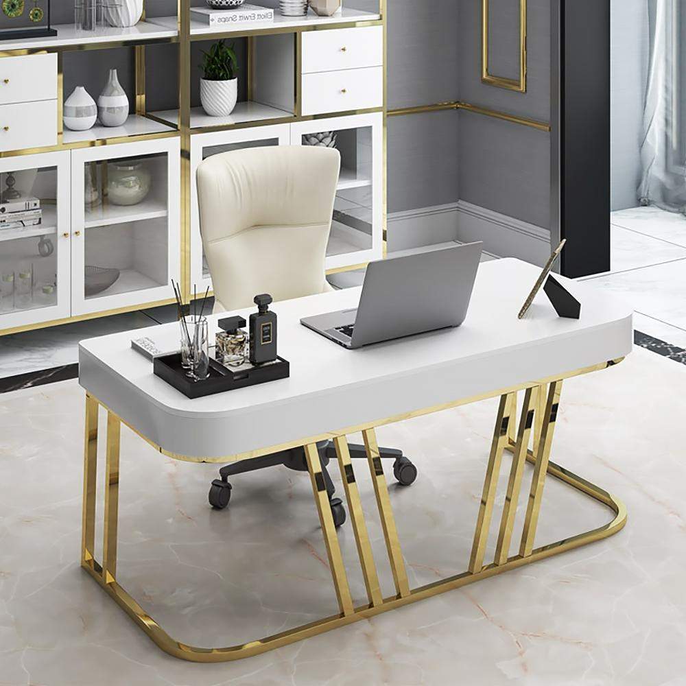 Black Rectangular Writing Desk Modern Computer Desk Manufactured Wood in Gold-Desks,Furniture,Office Furniture