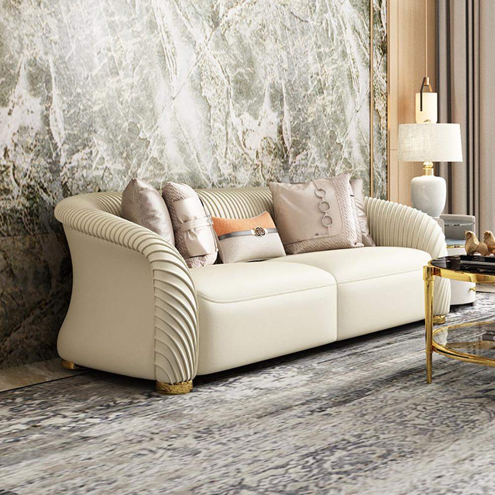 85" Luxury Sofa Nappa Leather Upholstered Sofa 3-Seater Modern Sofa-White-Richsoul-Furniture,Living Room Furniture,Sofas & Loveseats