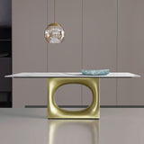 70.9" White and Gold Dining Table Rectangular Stone Tabletop