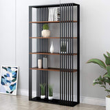 Modern Metal  Etagere Bookshelf Freestanding with 5 Shelving Black & Walnut-Bookcases & Bookshelves,Furniture,Office Furniture
