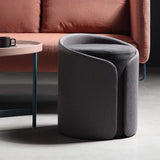 Gray Stylish Round Upholstered Ottoman Cotton & Linen Ottoman Pouf-Richsoul-Furniture,Living Room Furniture,Ottomans & Benches