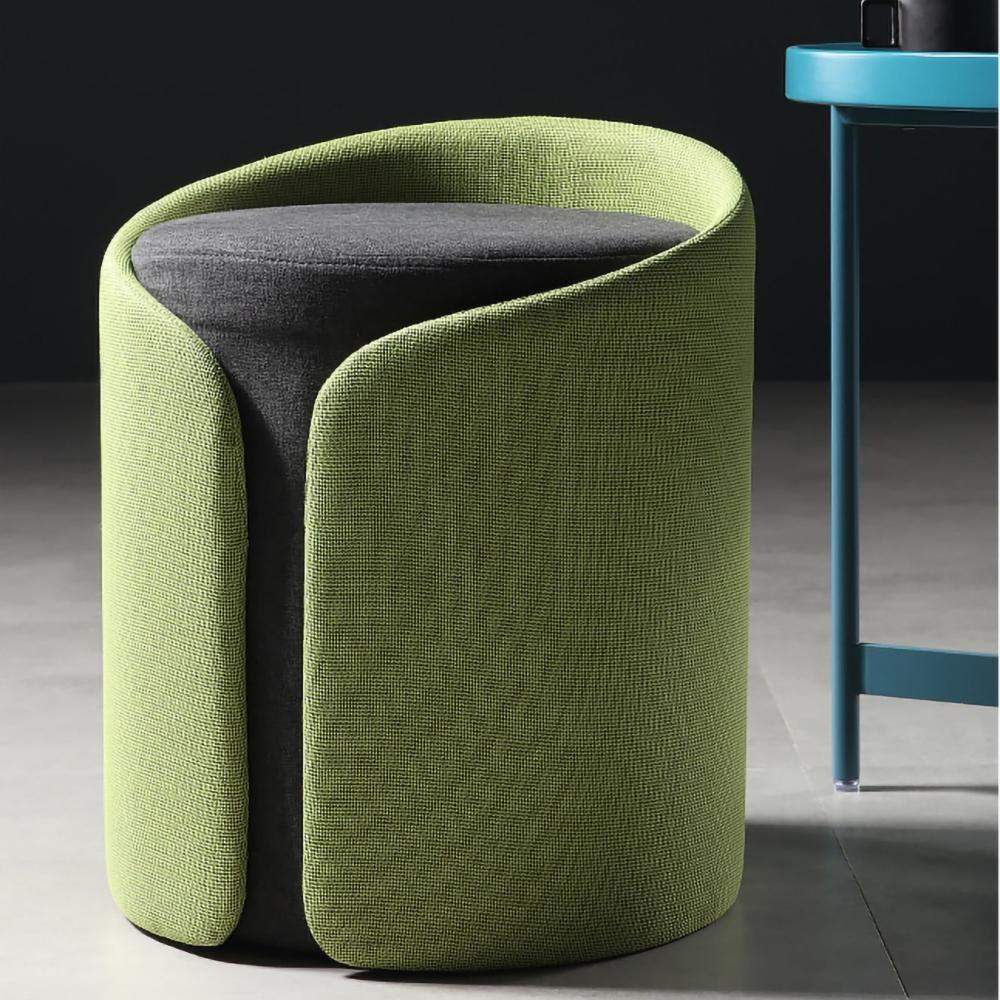 Gray Stylish Round Upholstered Ottoman Cotton & Linen Ottoman Pouf-Richsoul-Furniture,Living Room Furniture,Ottomans & Benches