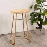 Modern Coffee 29.5" Pine Wood and Metal Bar Stool Conter Stool with Gold Legs