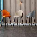 Orange Modern Bar Stool Height Upholstered Chair with PU Leather