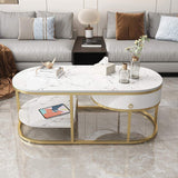 Modern Marble Coffee Table with Drawers & Shelf in White-Richsoul-Coffee Tables,Furniture,Living Room Furniture