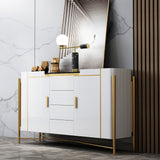 Modern White and Black Sideboard Cabinet with Drawers & Faux Marble Top Gold Legs