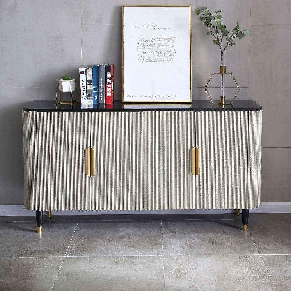 Modern Silver Sideboard Buffet With Doors&Shelves Kitchen Cabinet Gold Finish in Large