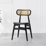 Modern Rattan Leather Dining Chair with Ash Wood and Faux Leather in Natural Finish