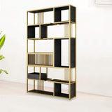 78" Contemporary Geometric Bookshelf Black & Natural-Bookcases & Bookshelves,Furniture,Office Furniture
