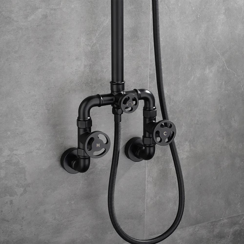 Industrial Style Wall-Mounted Shower System 2-function in Black