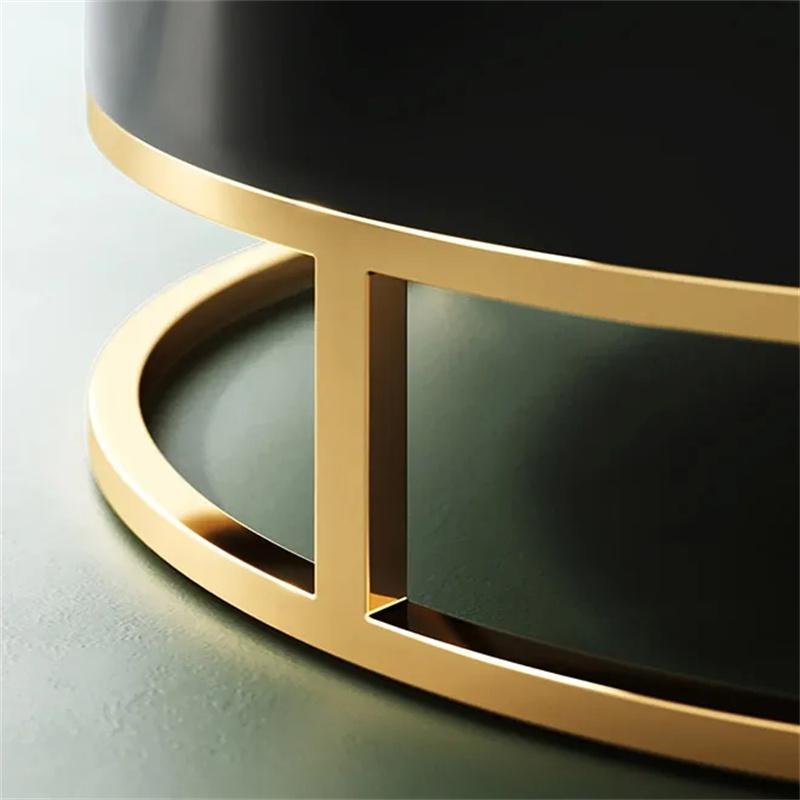 White Round Modern Wood Swivel Coffee Table with Storage Drawer in Gold