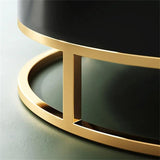 White Round Modern Wood Swivel Coffee Table with Storage Drawer in Gold