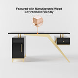 55" Ultra Modern White and Gold Computer Writing Desk with Storage & Drawer