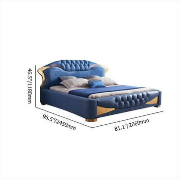 Modern White & Blue Faux Leather Upholstered Low-Profile Platform Bed