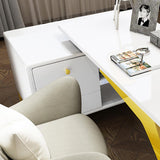 Hungled 55.1" Modern Rectangular  Writing Desk Computer Desk with Side Cabinet & Drawers