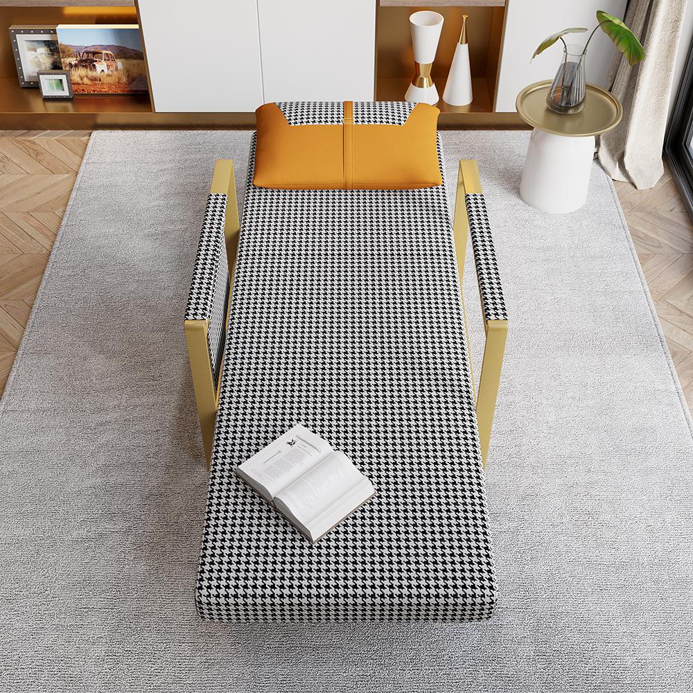 Modern Orange Houndstooth Single Sofabed Convertible Sleeper with Side Storage