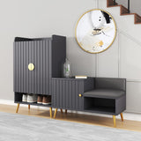 White Contemporary Upholstered Shoe Rack Bench with Storage Cabinet and Shelf Entryway
