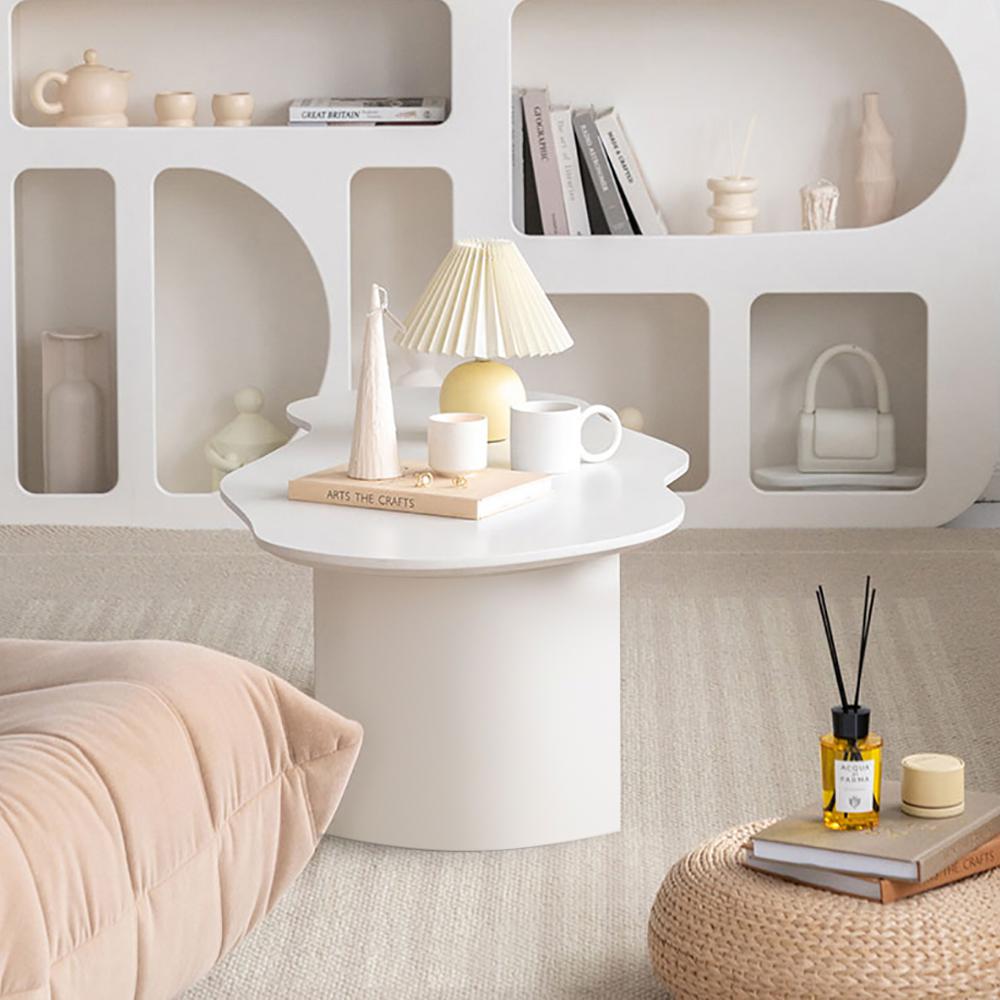 47" Modern Funky Wood Coffee Table Abstract Cloud Shaped in White