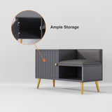 White Contemporary Upholstered Shoe Rack Bench with Storage Cabinet and Shelf Entryway