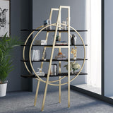 4-Tier Round Open Bookshelf White Display Shelf Gold Frame
