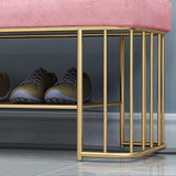 Modern Gray Storage Bench Entryway Bench Velvet Upholstered with Golden Frame & Shelves