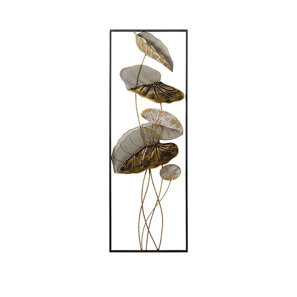 2 Pieces Metal Lotus Leaves Wall Decor with Black Rectangle Frame