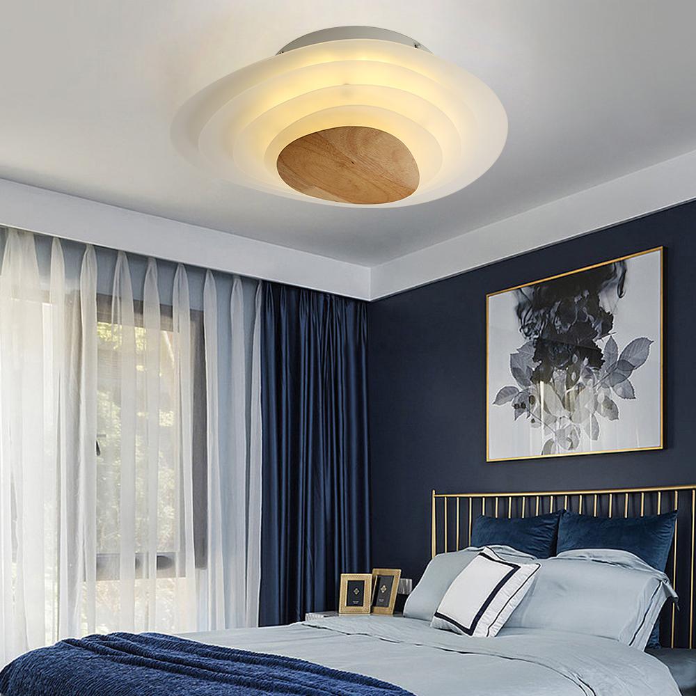 Minimalist LED White Flush Mount Ceiling Light Metal Arcylic and Wood
