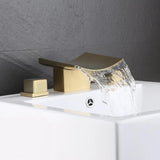 Grop Brushed Gold Waterfall Widespread Bathroom Sink Faucet Double Handle