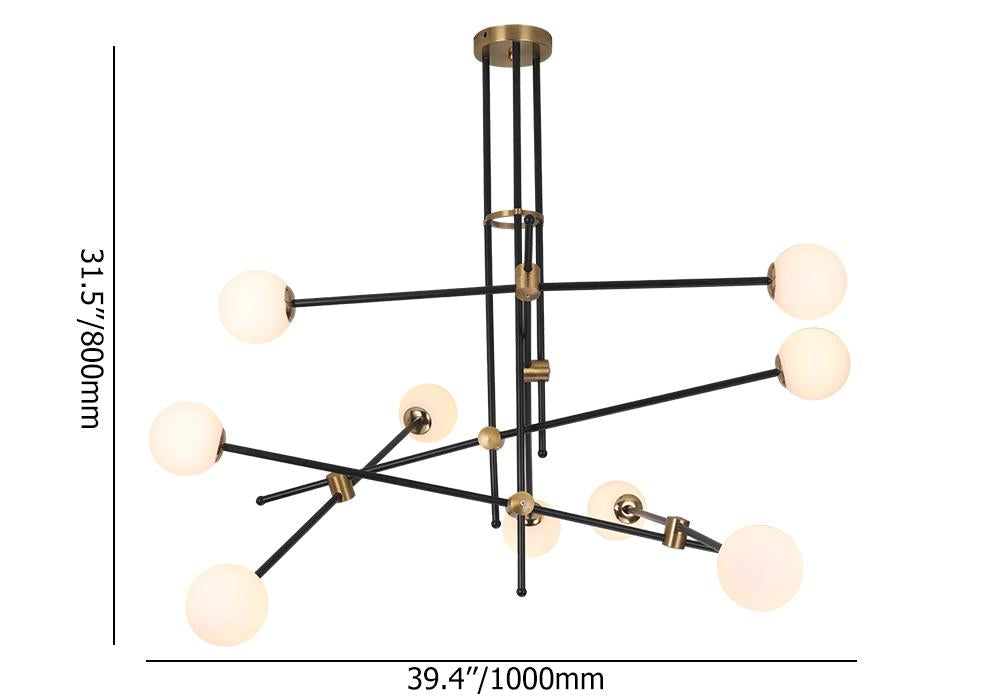 Moderner 12-Licht-Sputnik-Kronleuchter mit warmem Licht in Schwarz und Gold