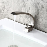 Modern Single Hole 1-Handle C-Shaped Curved Spout Bathroom Sink Faucet with Pop Up Drain in Brushed Nickel
