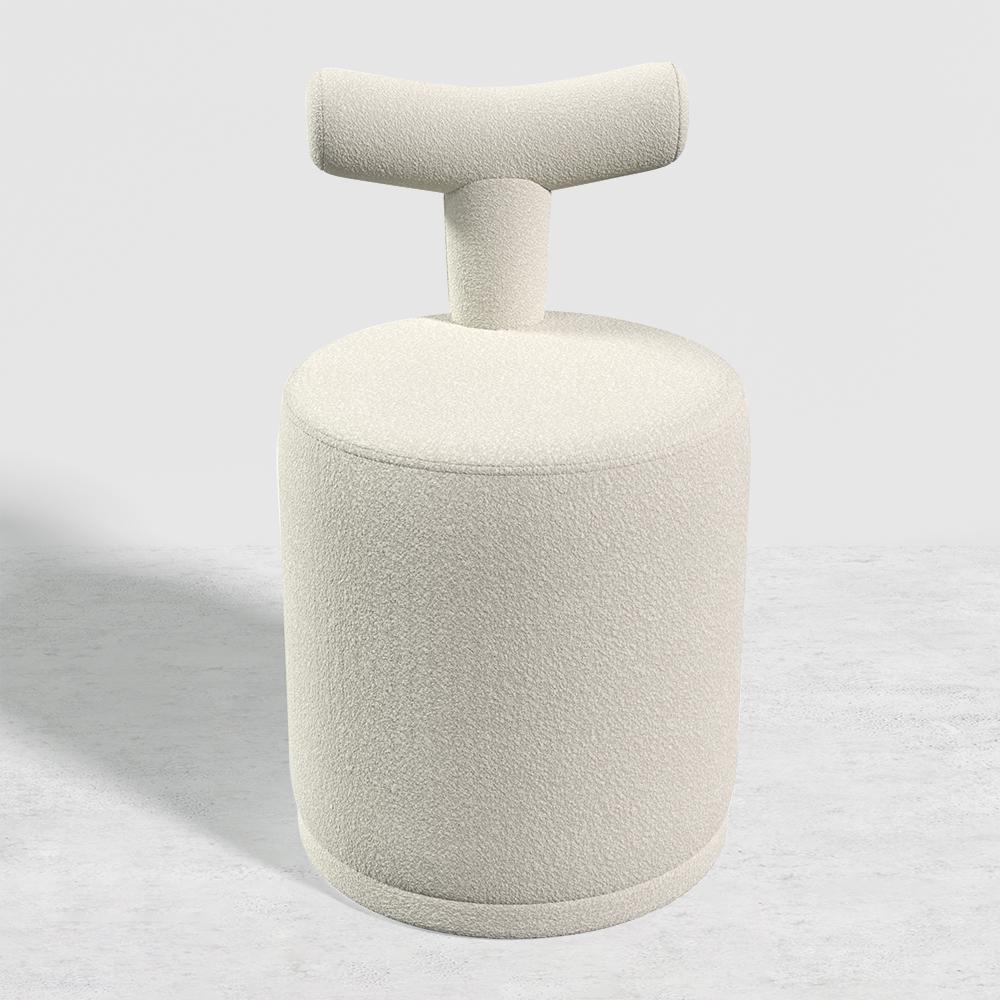 Modern White Boucle Vanity Stool with Round Seat & Back Bedroom Vanity Chair