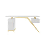 55" Ultra Modern White and Gold Computer Writing Desk with Storage & Drawer