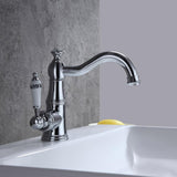 Karon Classic 1-Hole White Single Porcelain Lever Victorian Style Bathroom Sink Faucet in Polished Chrome Solid Brass