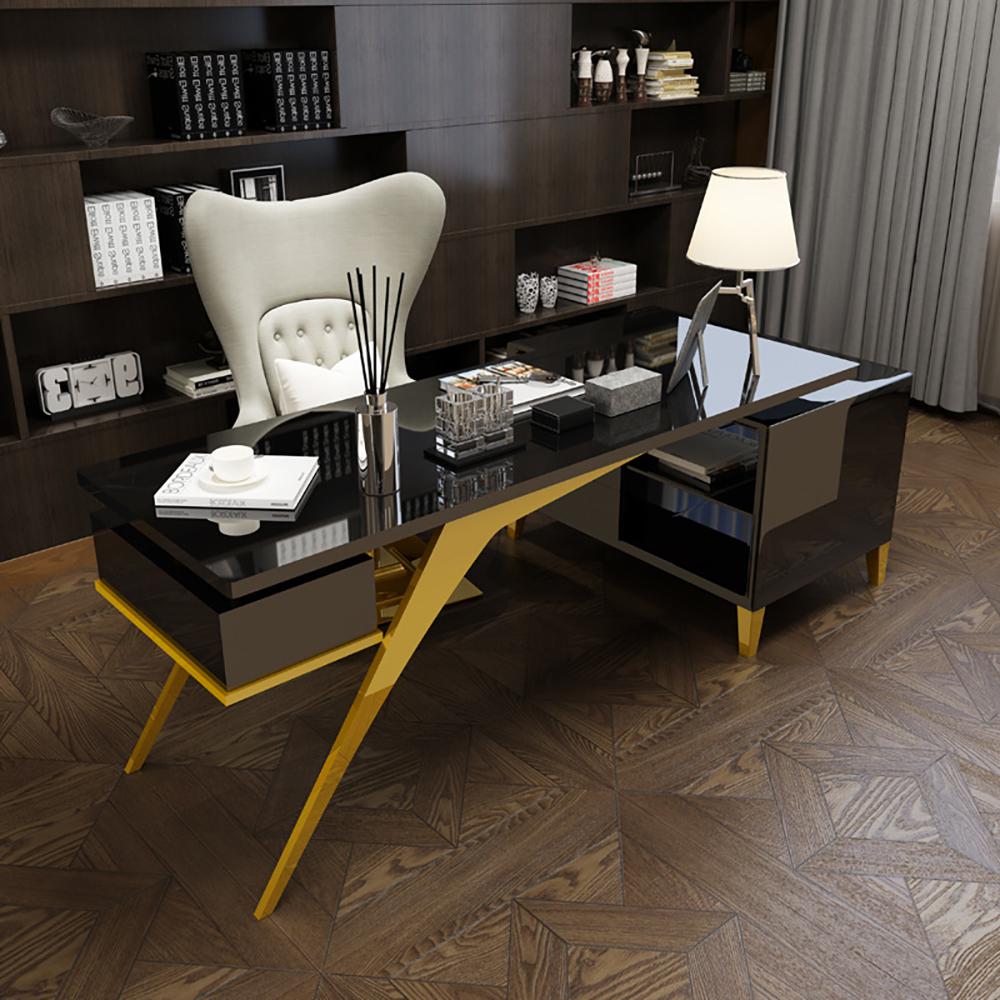 Hungled 55.1" Modern Rectangular  Writing Desk Computer Desk with Side Cabinet & Drawers
