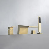 Waterfall Deck-Mount Roman Tub Faucet with Handshower in Brushed Gold