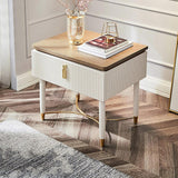 Modern White Nightstand Contemporary Wood Nightstand Bedside Table with Drawer in Gold