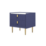 Modern 2 Drawers PU Leather Bedside Table Nightstand with Gold Metal Legs