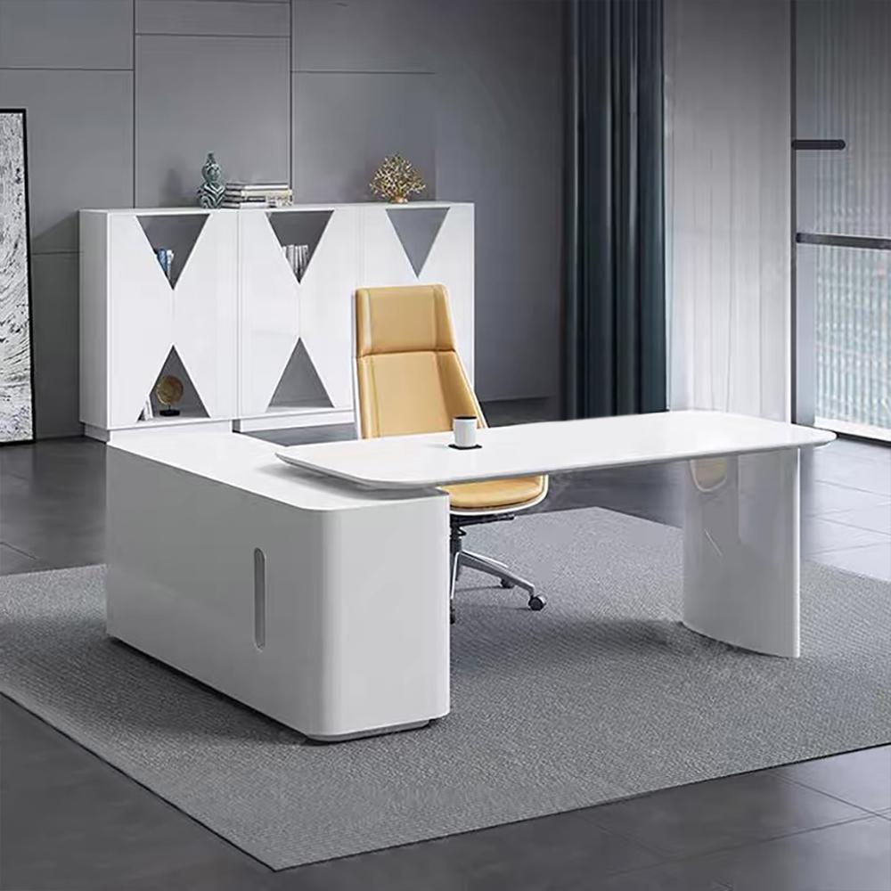 White L-Shape Executive Desk Large Home Office Desk Storage Drawers & Cabinet Right Hand