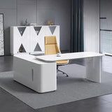 White L-Shape Executive Desk Large Home Office Desk Storage Drawers & Cabinet Right Hand