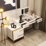 White Makeup Vanity with Flip Top Mirror & Side Cabinet and Drawers Golden Legs