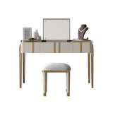 Champagne Makeup Vanity Mirror & Stool included with Flip Top 2-Drawer Dressing Table