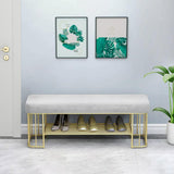 Modern Gray Storage Bench Entryway Bench Velvet Upholstered with Golden Frame & Shelves