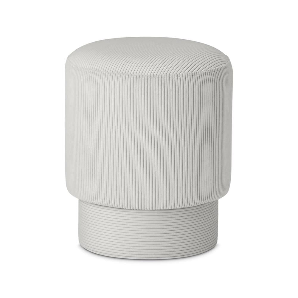 Round Gray Velvet Vanity Stool Pouf Ottoman in Solid Wood Frame
