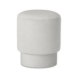 Round Gray Velvet Vanity Stool Pouf Ottoman in Solid Wood Frame